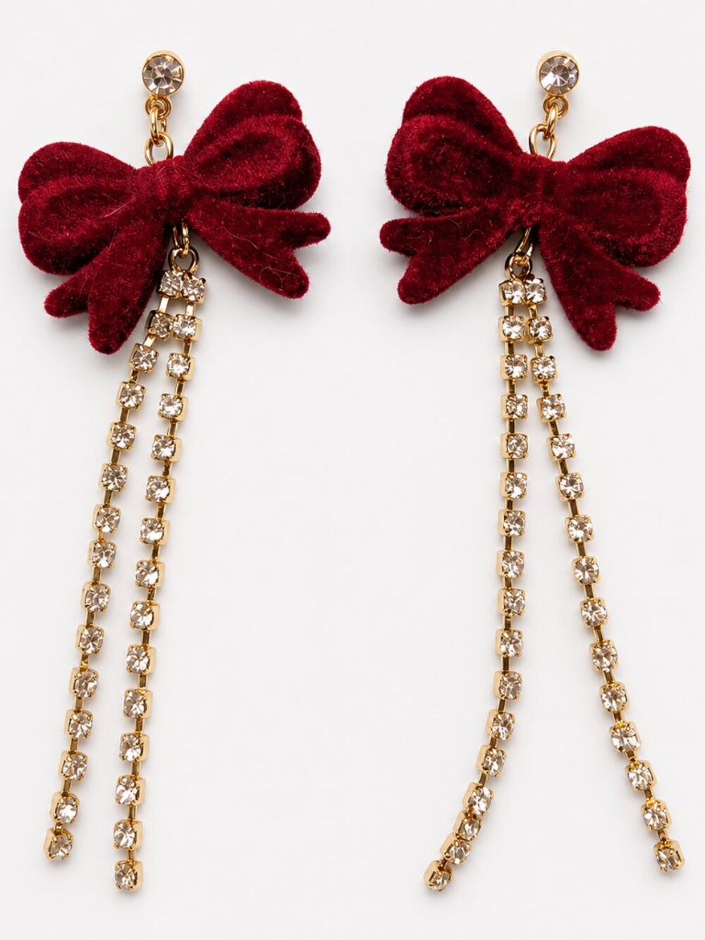 Velvet bow dangle earrings - 3.5 inch drop - Rhinestone